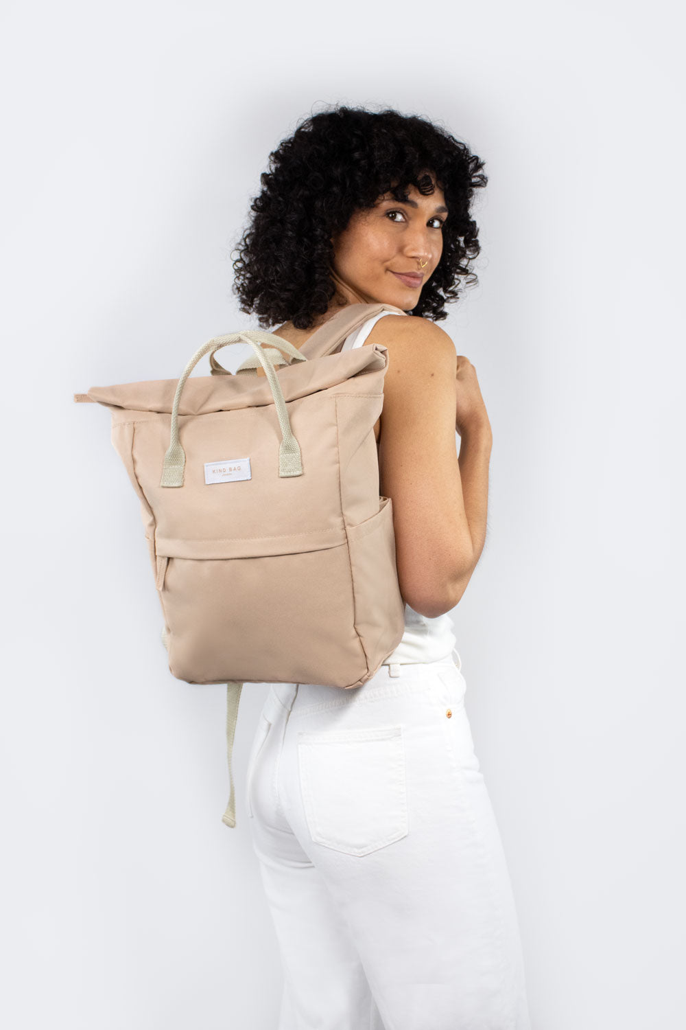 beige travel backpack Women's Roll-Top Laptop Backpack | Kind Bag - Water-Resistant & 100% Recycled
