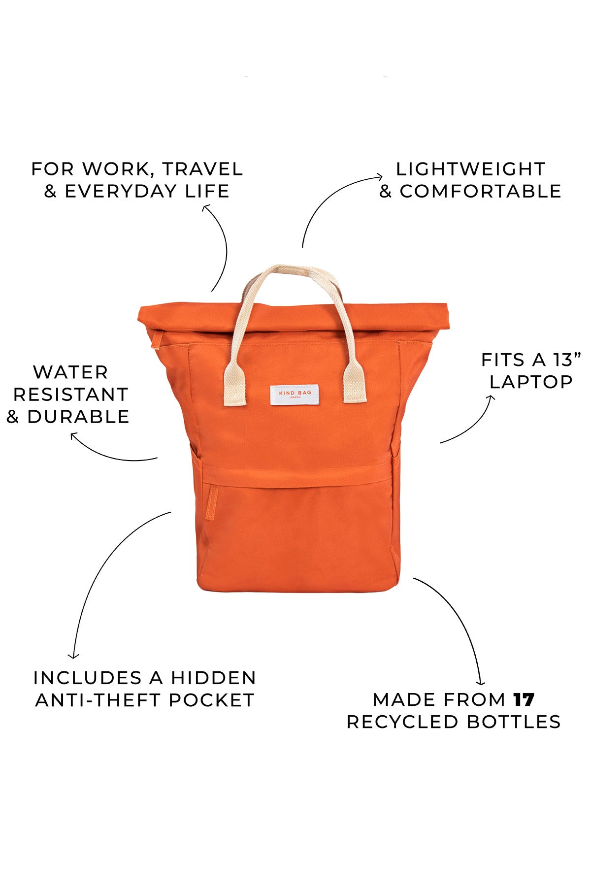 Hackney Backpack | Burnt Orange | Roll-Top Laptop Medium Backpack