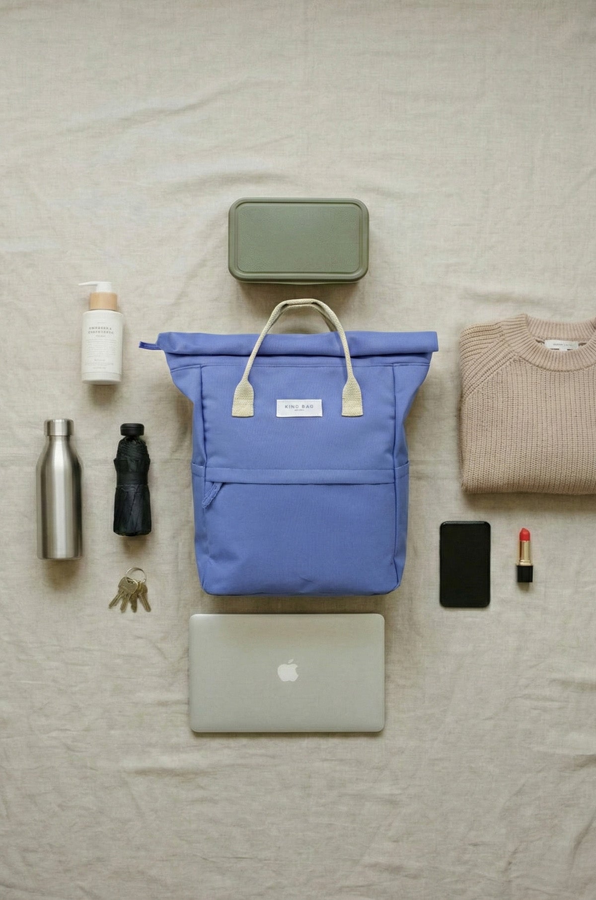 blue canvas laptop backpack Women's Roll-Top Laptop Backpack | Kind Bag - Water-Resistant & 100% Recycled