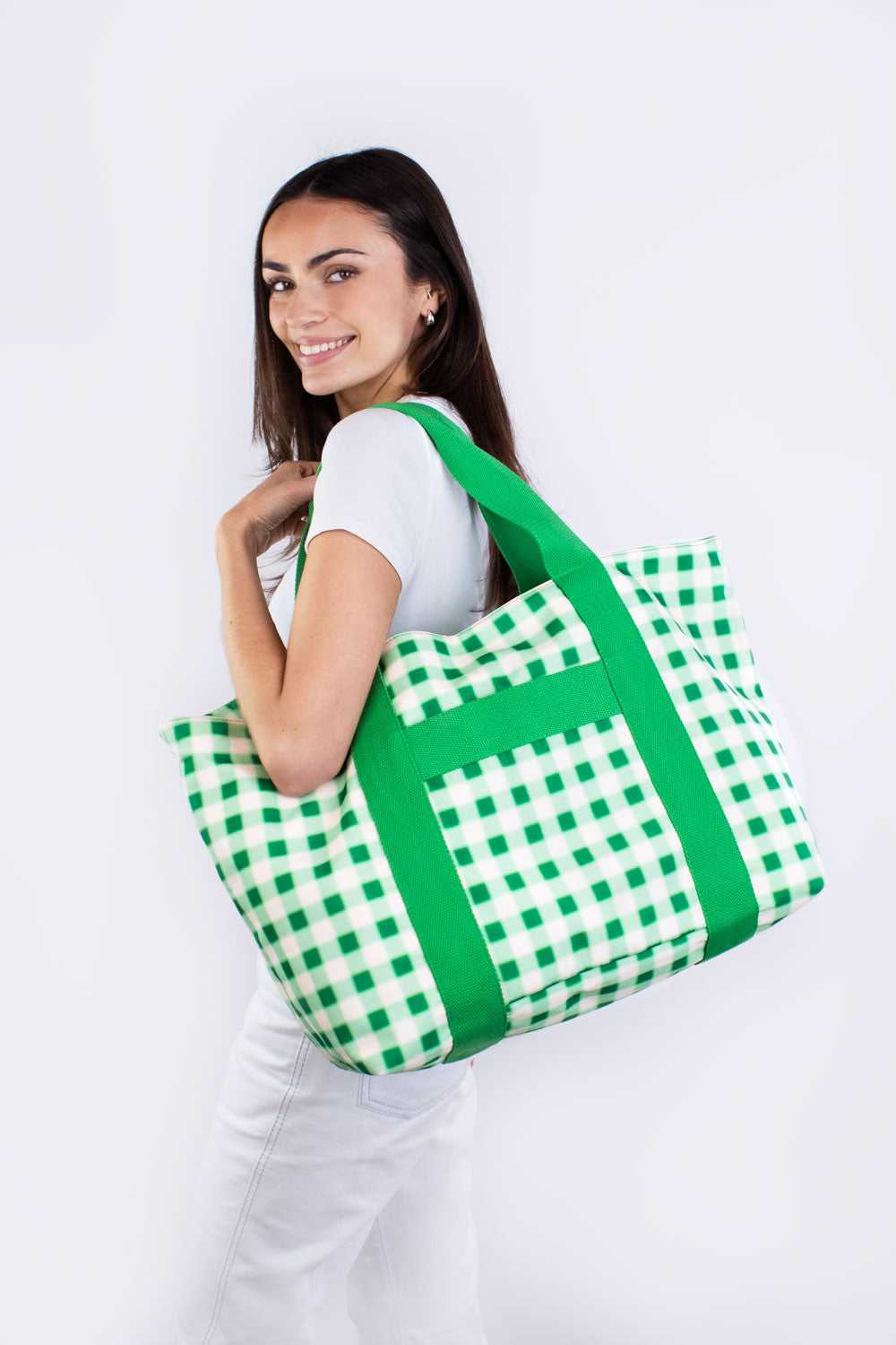 Blurred Plaid Green | Printed Carryall Tote Bag