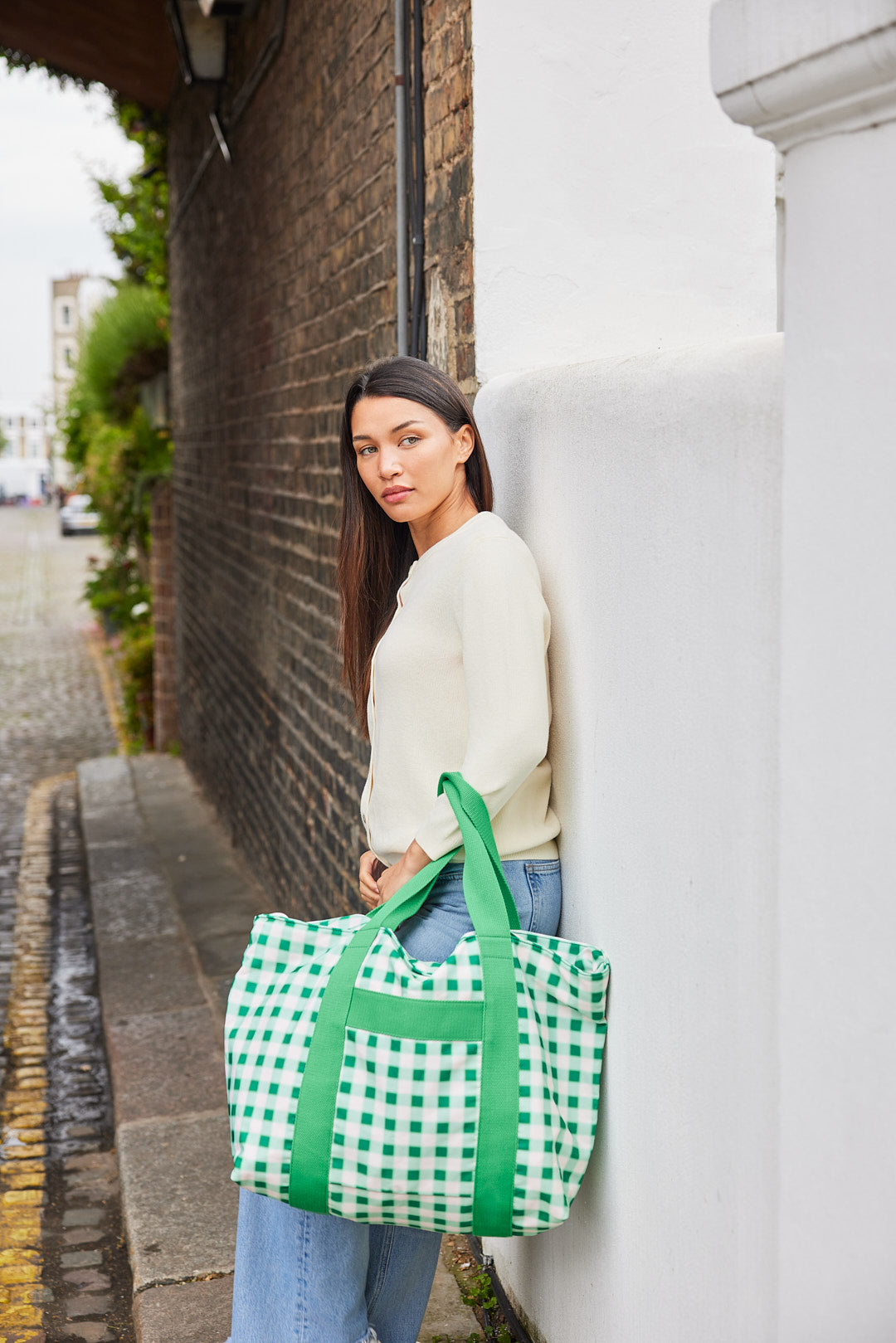 Blurred Plaid Green | Printed Carryall Tote Bag