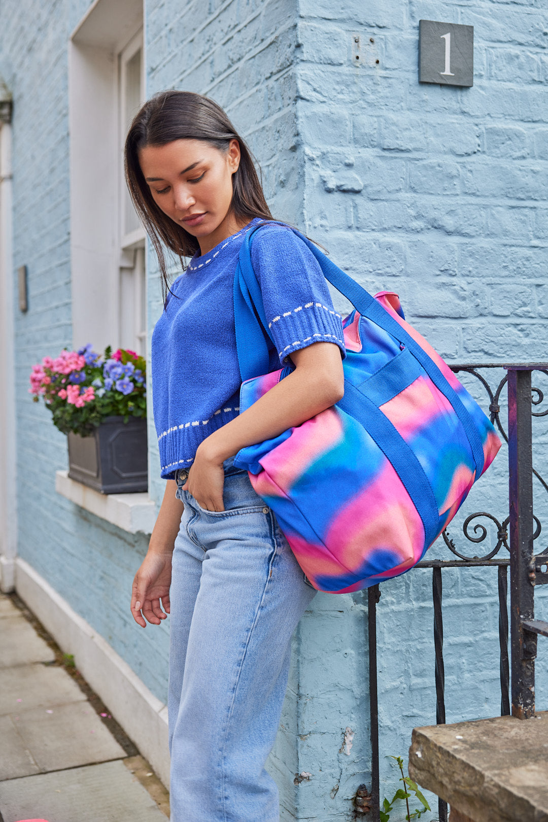 Aurora Blue and Pink | Printed Carryall Tote Bag