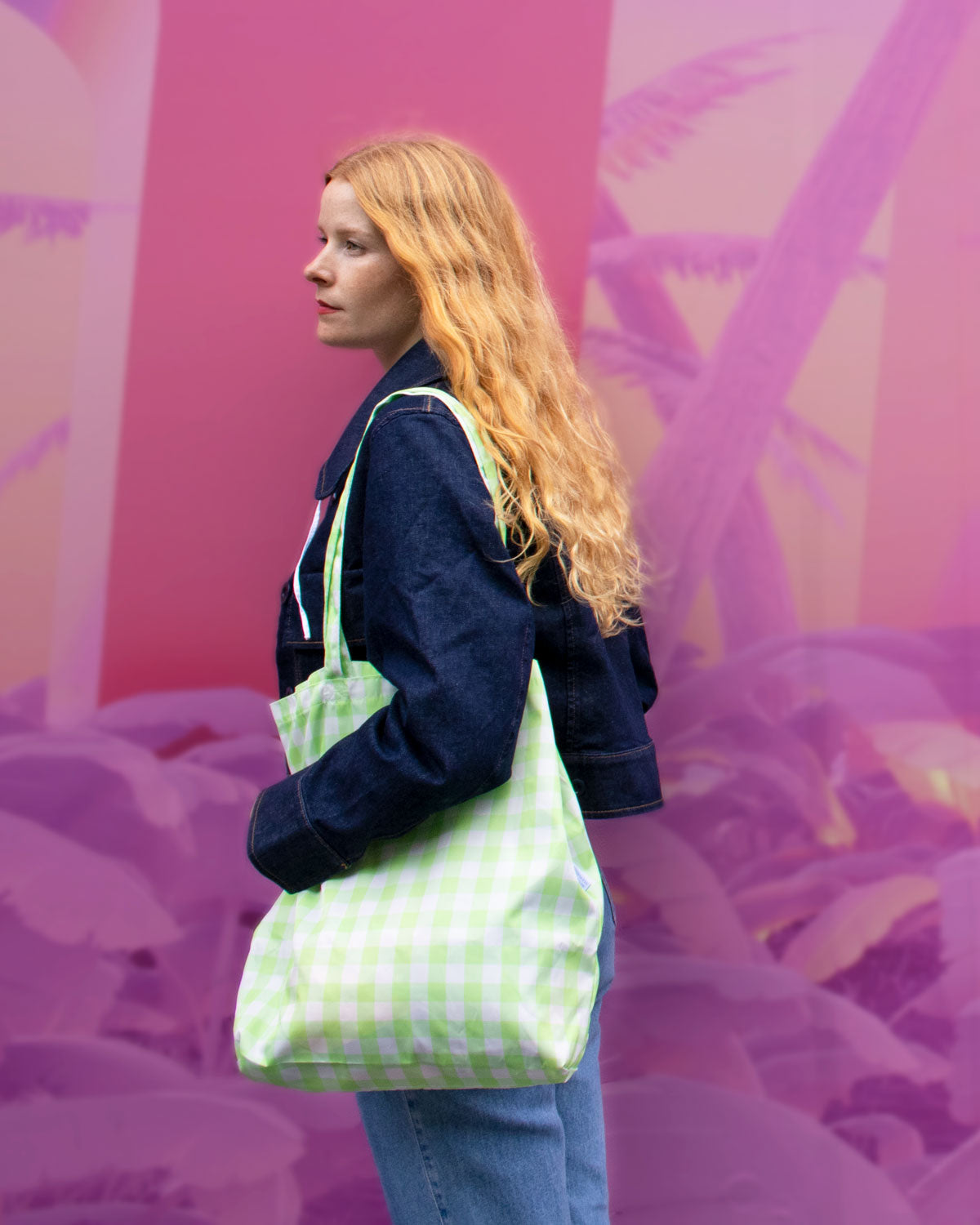 Lime Green Gingham | Recycled Tote