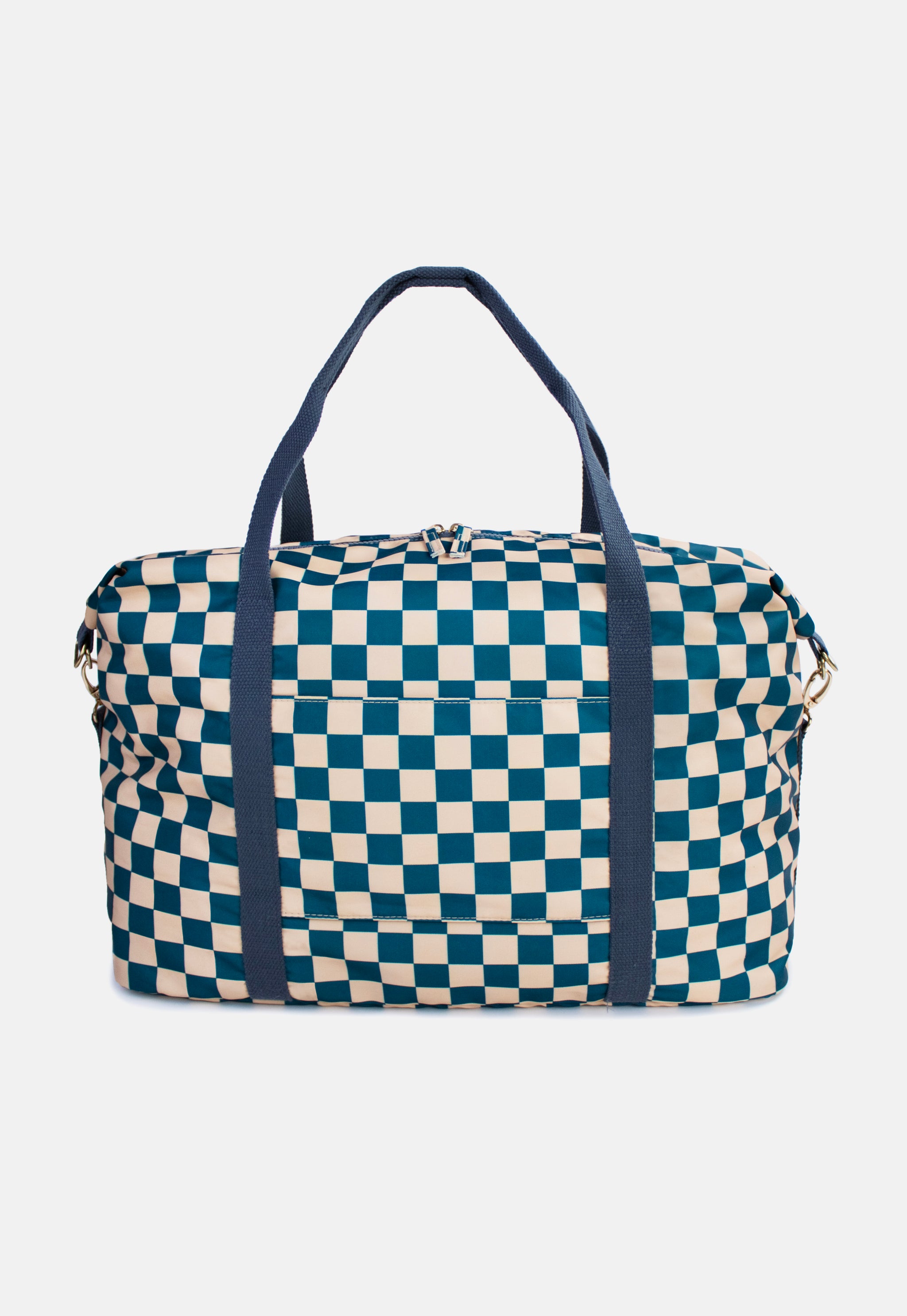 Weekender Bag Checkerboard Teal Beige