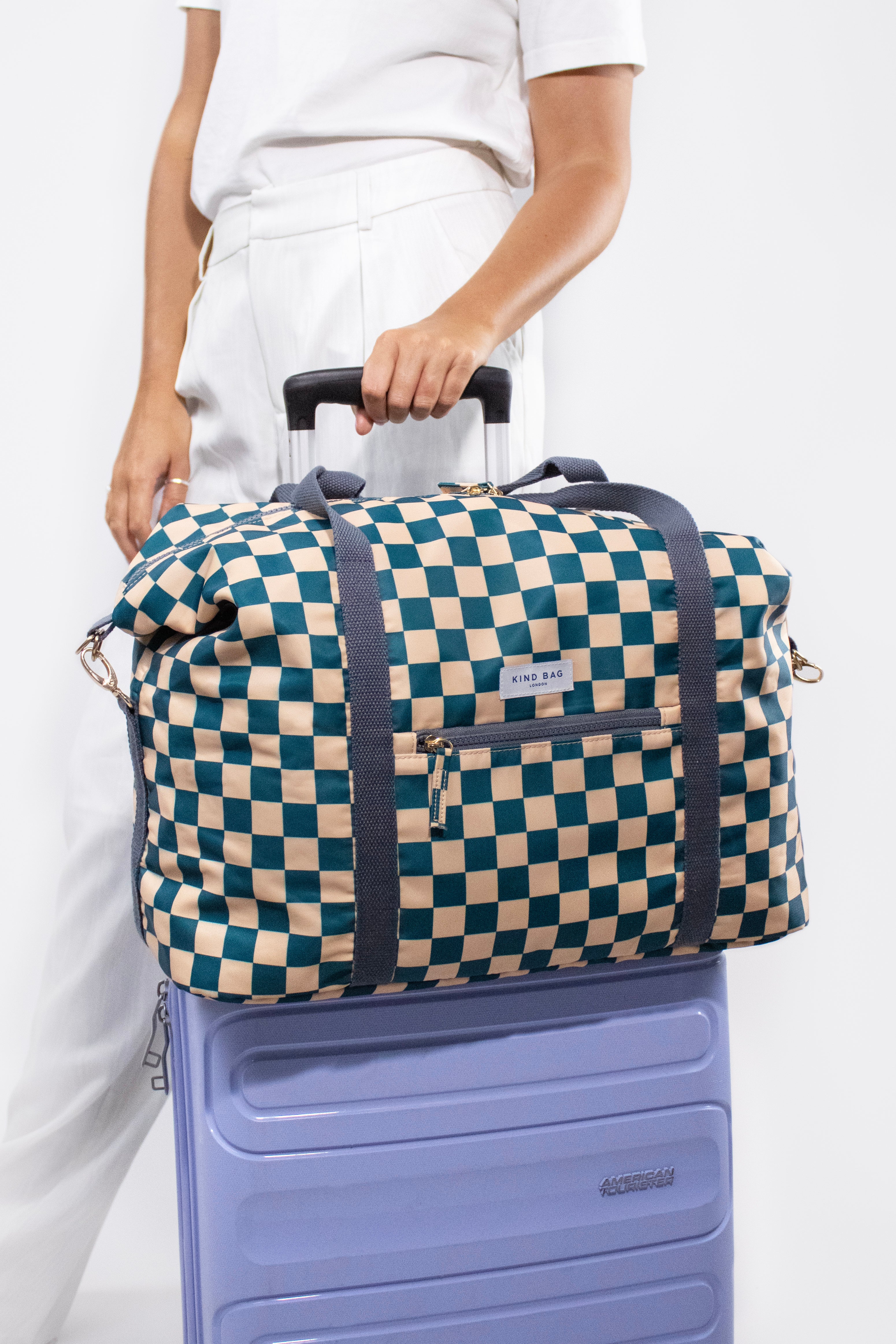 Weekender Bag | Checkerboard Teal & Beige