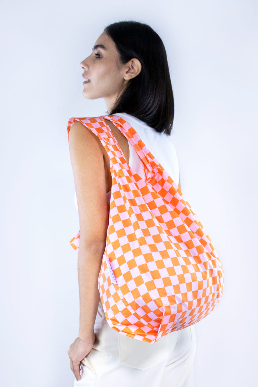 Kind Bag Orange and Pink Checkerboard Medium Reusable Bag