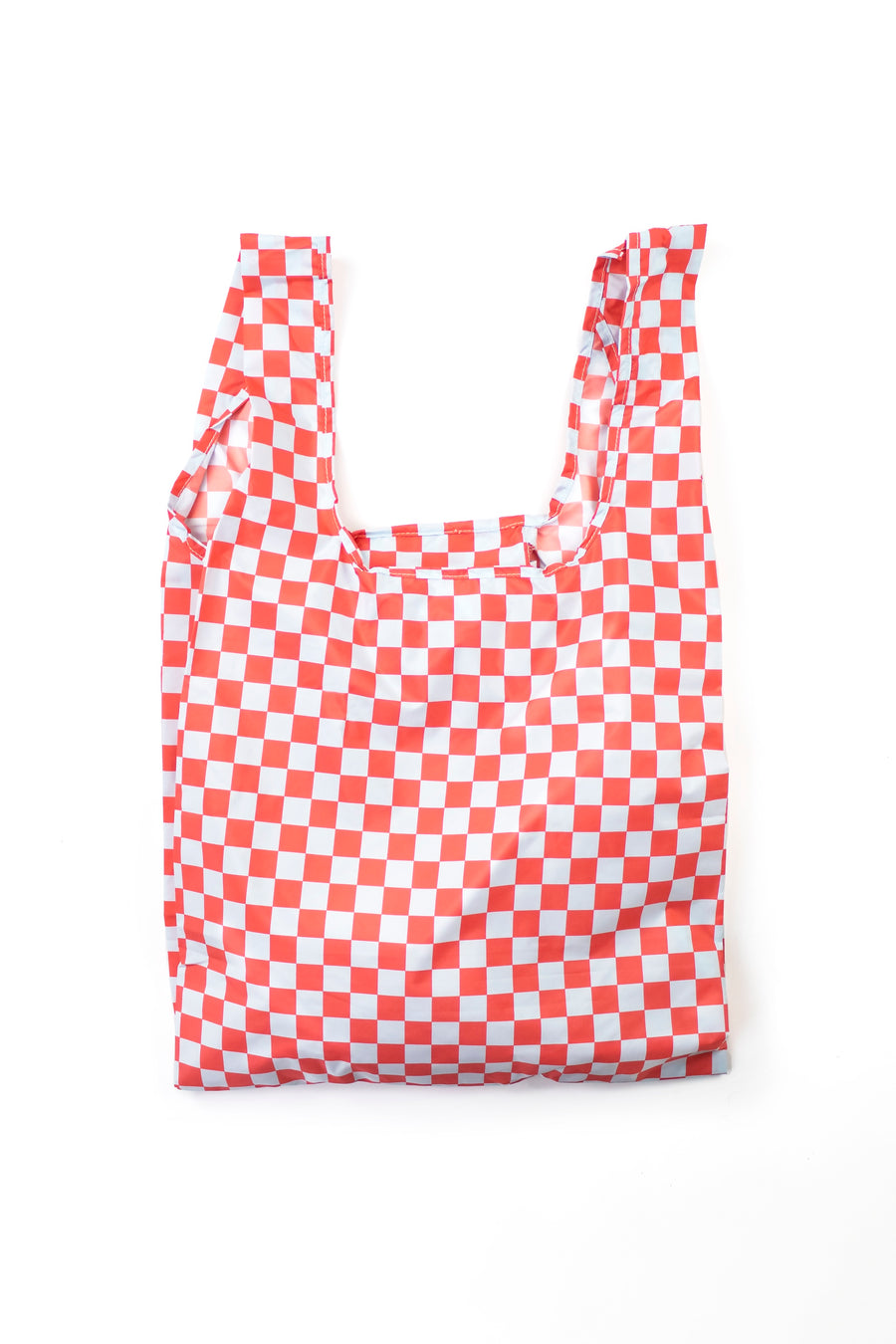 Kind Bag Checkerboard Red Blue Medium Reusable Bag Flatlay