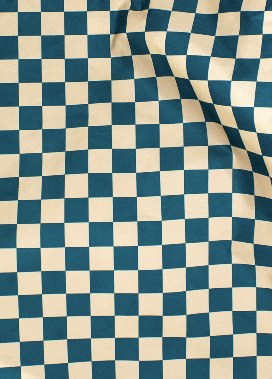 Kind Bag Checkerboard Teal Beige Medium Reusable Bag Swatch