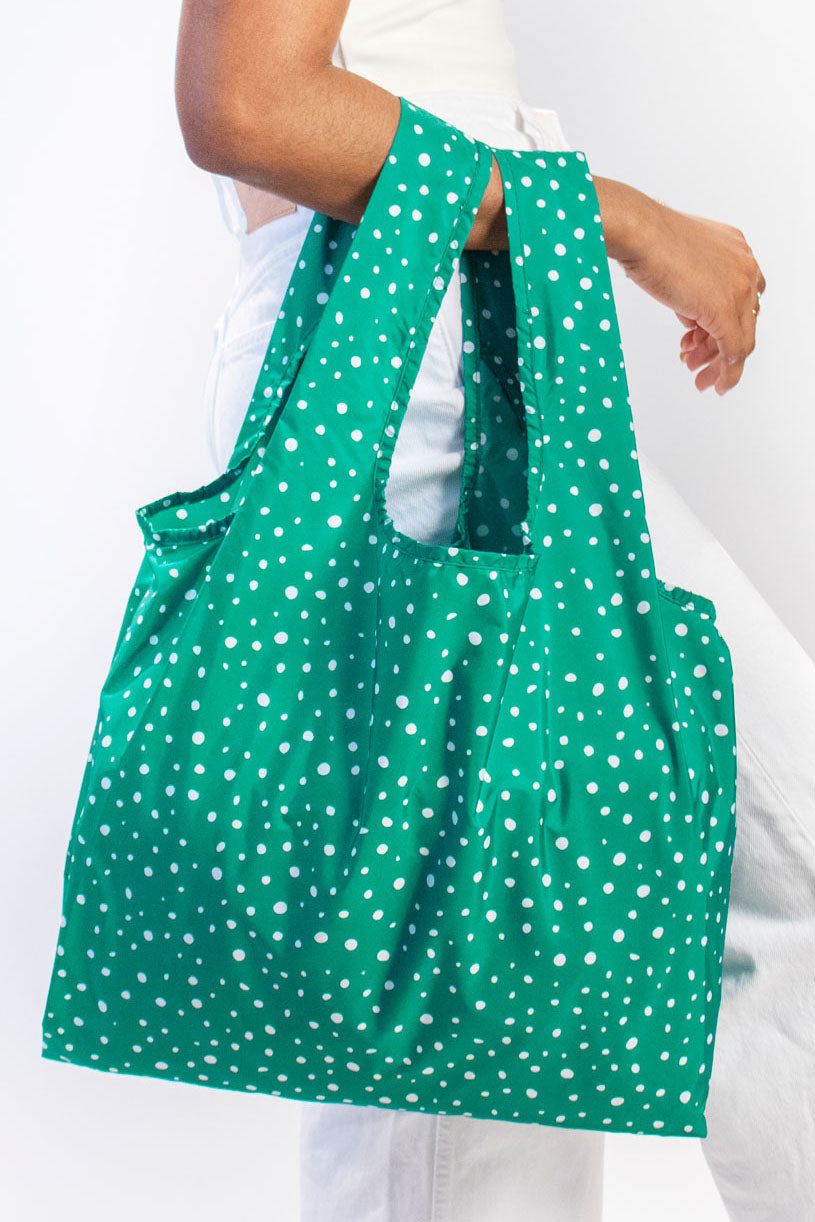 Kind Bag Polkadot Green Medium Reusable Bag Front View